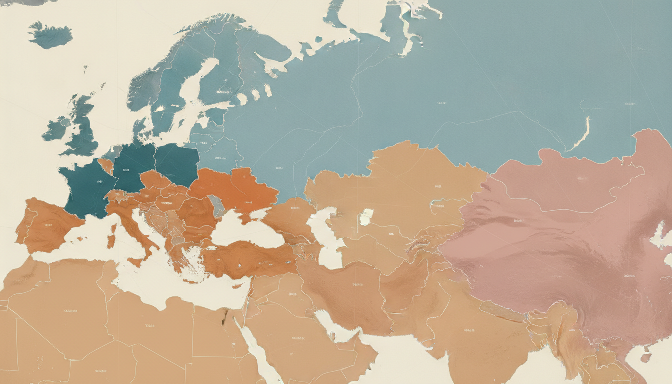 A detailed map illustrating the geographic distribution of the Turkic language family across Eurasia, showing the spread